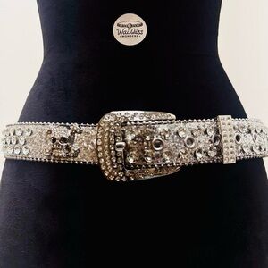 Y2K Street Rhinestone & Skull Decor Geometric Buckle Belt